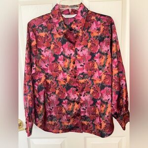 Drapers and Damons Dark Red and Black Floral Button Blouse PM NWOT